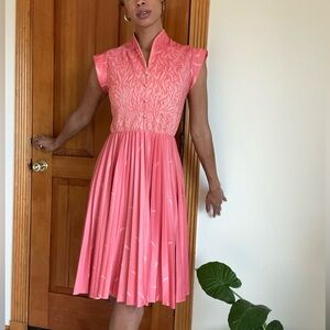 Pink pleated vintage midi dress